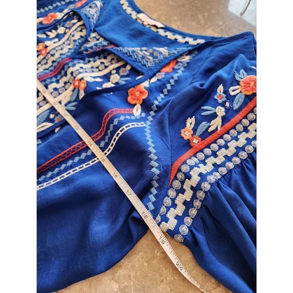 Parker royal blue boho embroidered drop waist dress tunic size small - Picture 6 of 9
